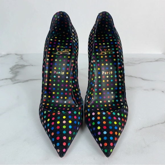 Christian Louboutin Hot Chick 100mm Suede Multi Polka Dot Scallop Pump Size 39 - Picture 3 of 16